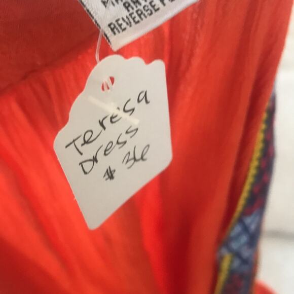 Jessica Taylor Rayon Teresa Orange Printed V-Neck Flowy Sleeveless Dress Size L - Picture 9 of 11